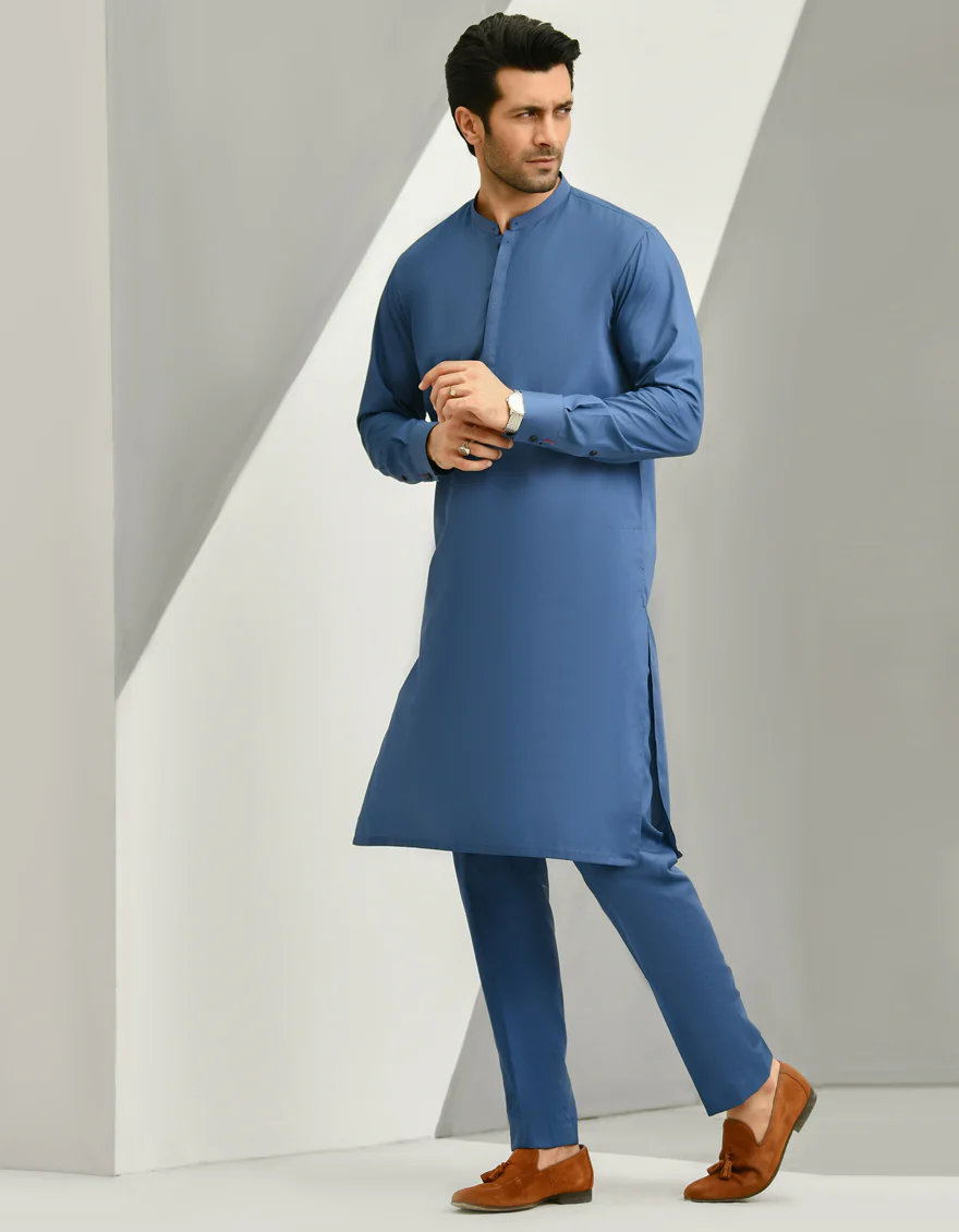 TEAL BLUE COTTON KURTA TROUSERS | JJKP-US-45040/A22/JJ7420-CL