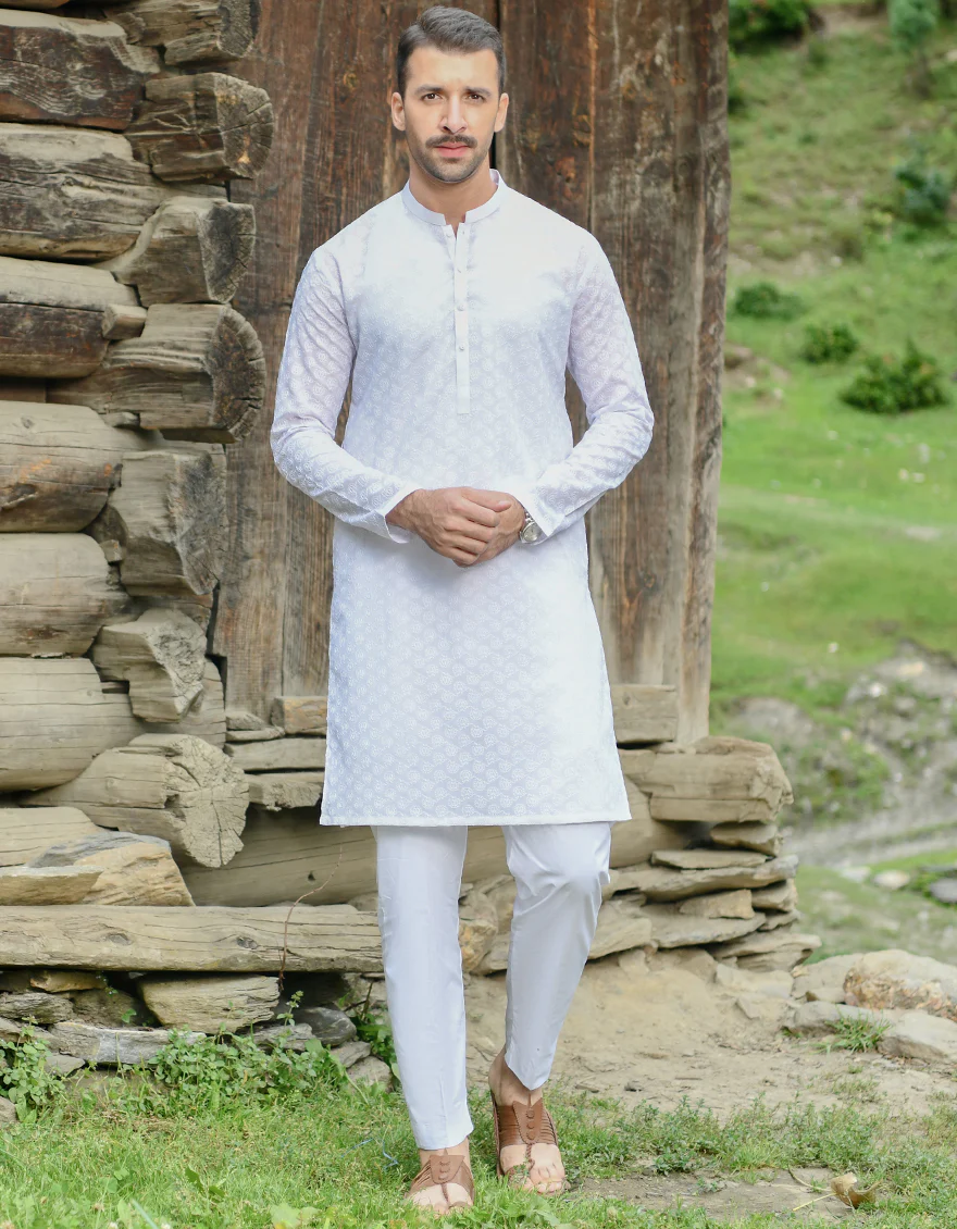 WHITE BLENDED KURTA TROUSERS | JJKP-US-45087/A22/JJ8420-CL