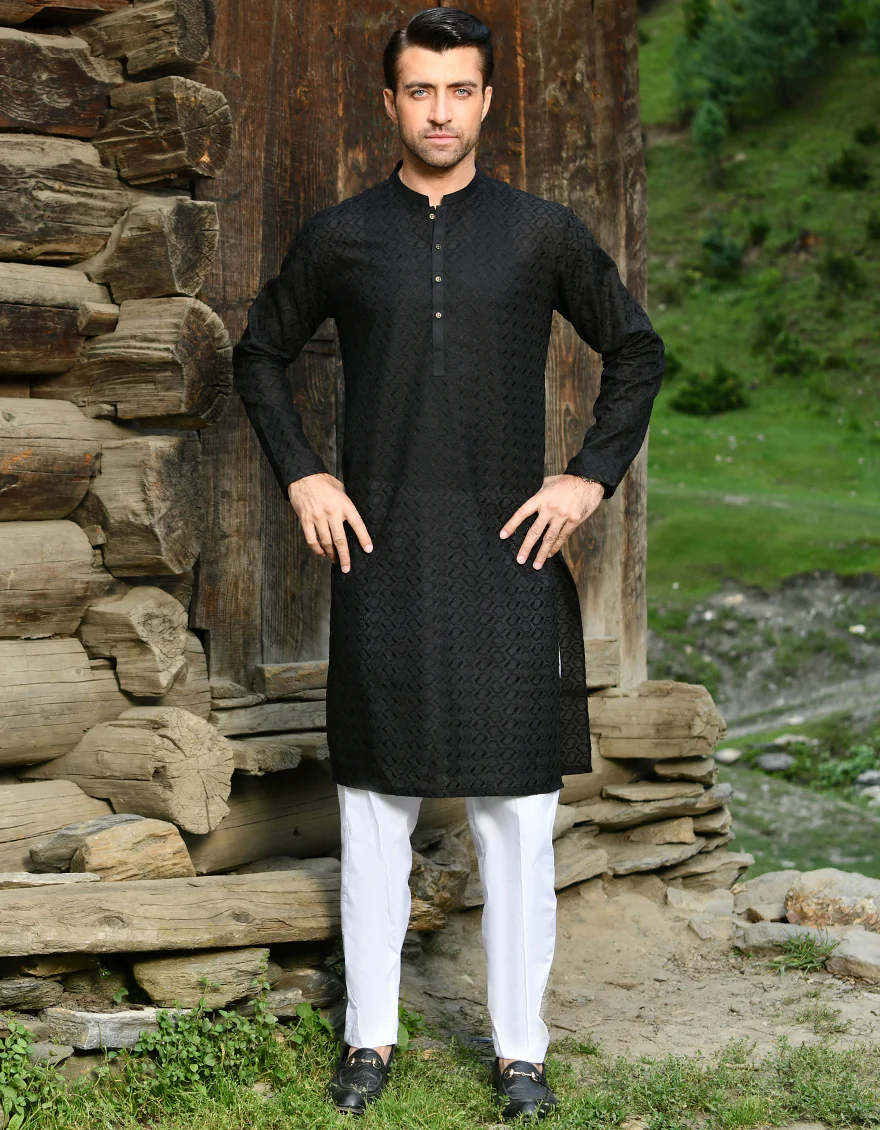 BLACK BLENDED KURTA TROUSERS | JJKP-US-45090/A22/JJ8426-CL