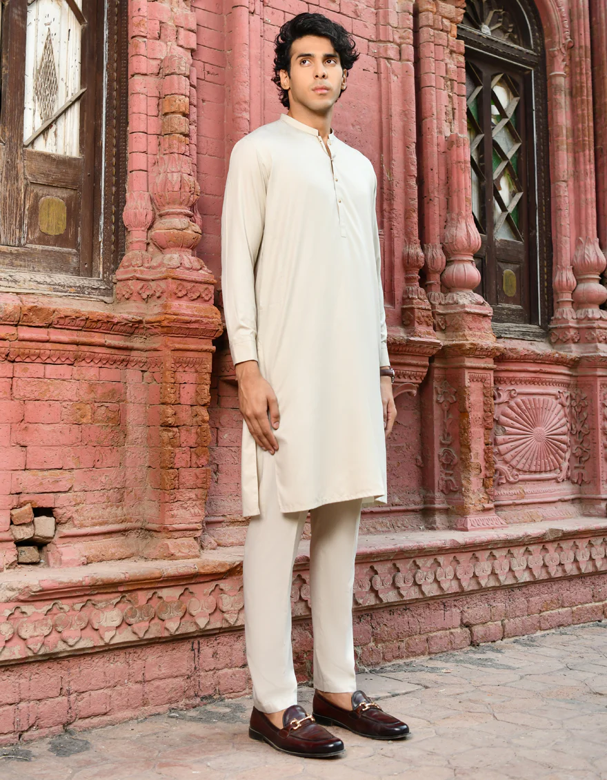 SAND BEIGE BLENDED KURTA TROUSERS | JJKP-US-45154/A23/JJ8821-PN