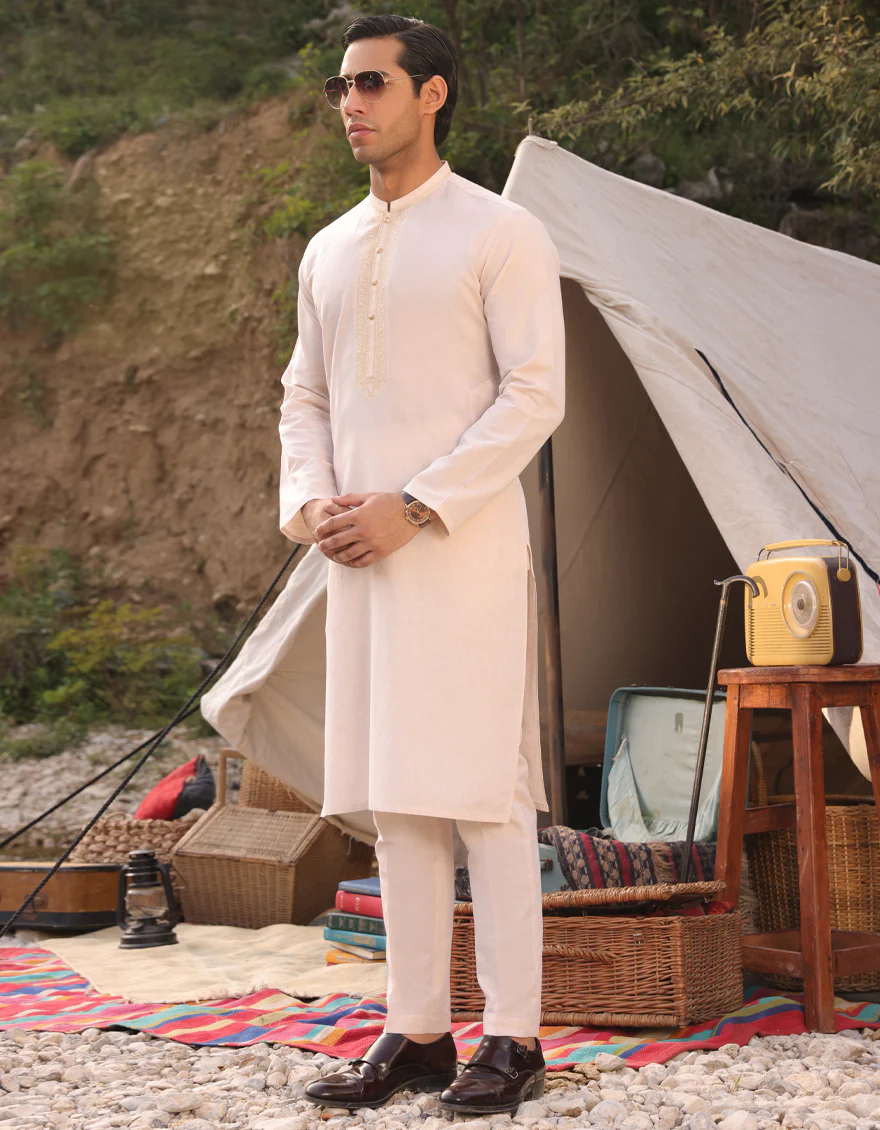 CREAM BLENDED KURTA TROUSERS | JJKP-US-45203/A23/JJ8184-SF
