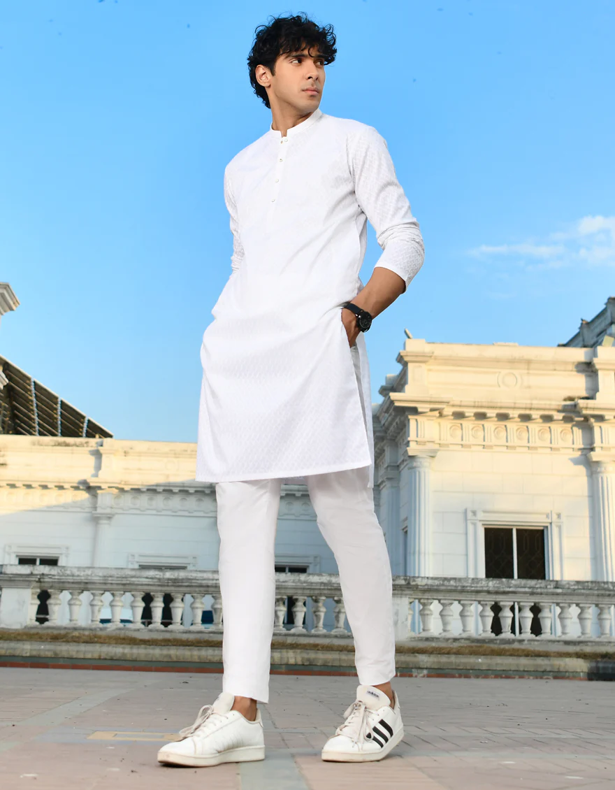 WHITE COTTON KURTA TROUSERS | JJKP-US-45205/A23/JJ1098-CL