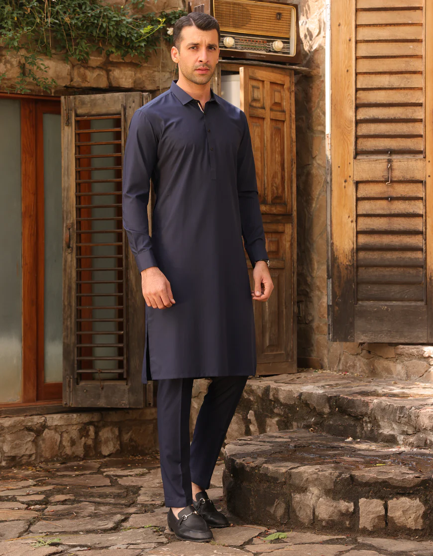 NAVY BLUE BLENDED KURTA TROUSERS | JJKP-US-45233/A23/JJ8836-CL
