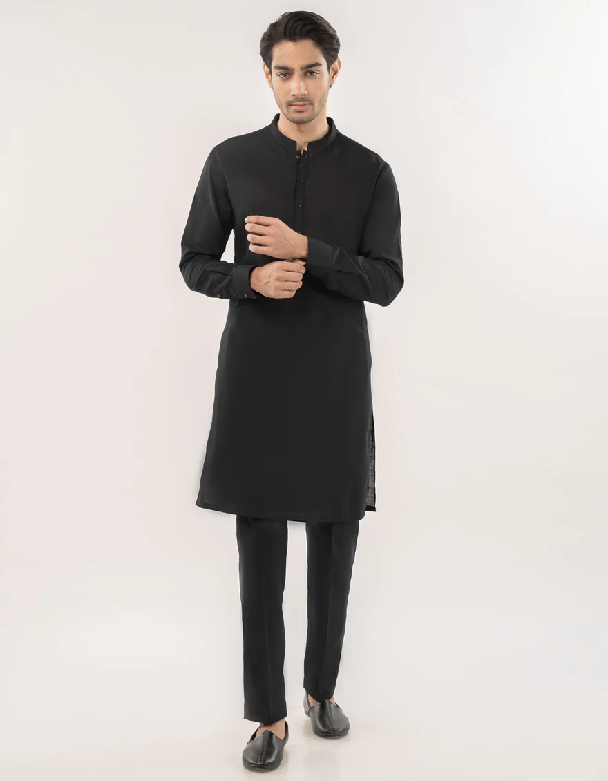 BLACK COTTON KURTA TROUSERS | JJKP-W-33169/S24/JJ9732-SF