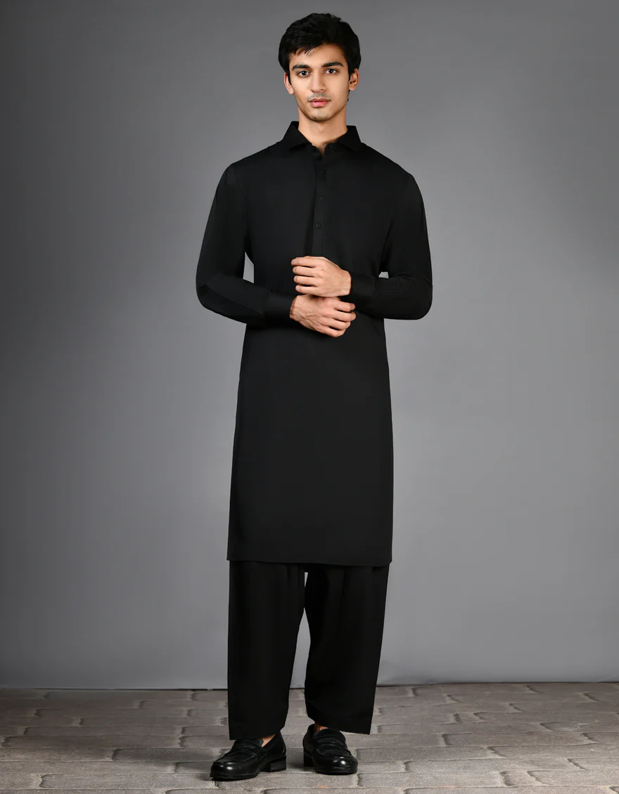 BLACK BLENDED KAMEEZ SHALWAR | JJKS-A-30729-R33-AP/S24/JJ9364-PN