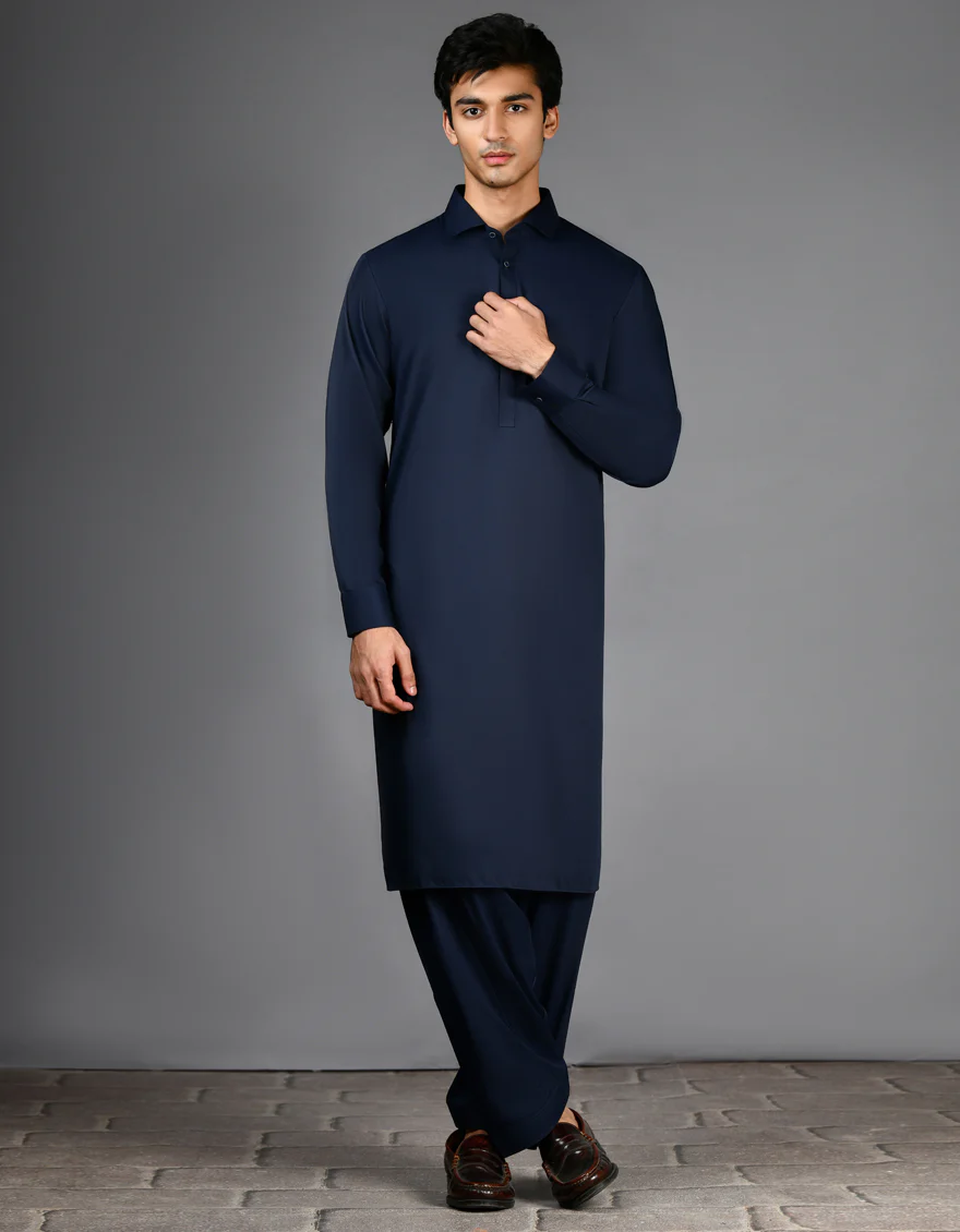NAVY BLUE BLENDED KAMEEZ SHALWAR | JJKS-A-30779-R37-AP/