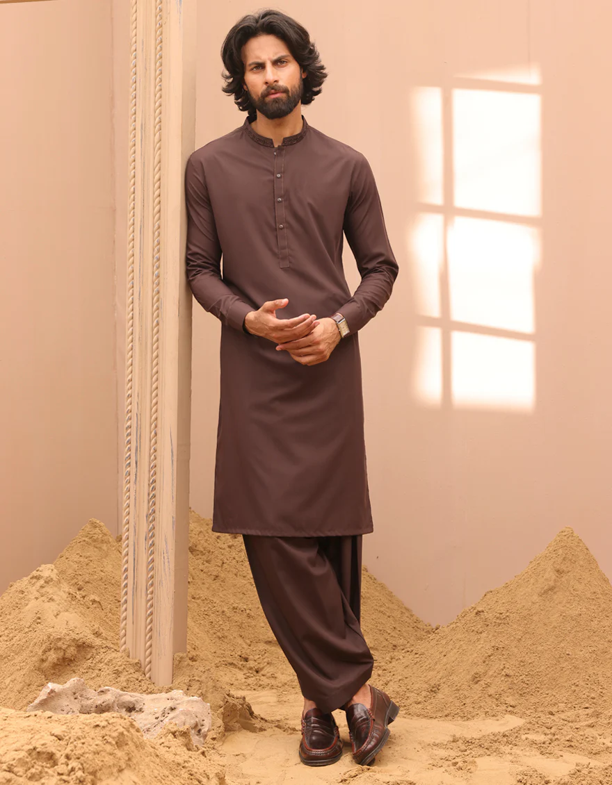 BROWN BLENDED KAMEEZ SHALWAR | JJKS-A-32958/S24/JJ9230-SF