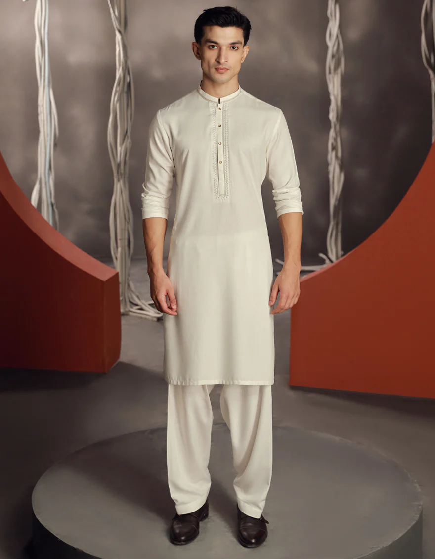 WHITE BLENDED KAMEEZ SHALWAR | JJKS-A-33068/S24/JJ9427-FL