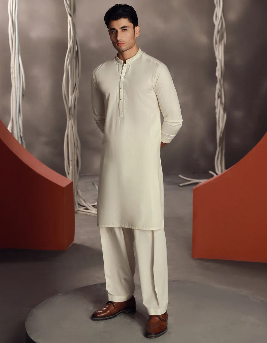 OFF WHITE BLENDED KAMEEZ SHALWAR | JJKS-A-33070/S24/JJ9427-FL