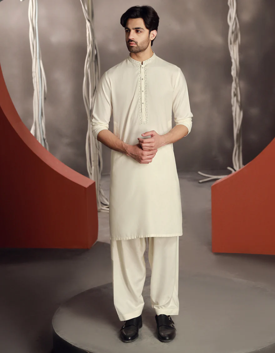 OFF WHITE BLENDED KAMEEZ SHALWAR | JJKS-A-33071/S24/JJ9427-FL