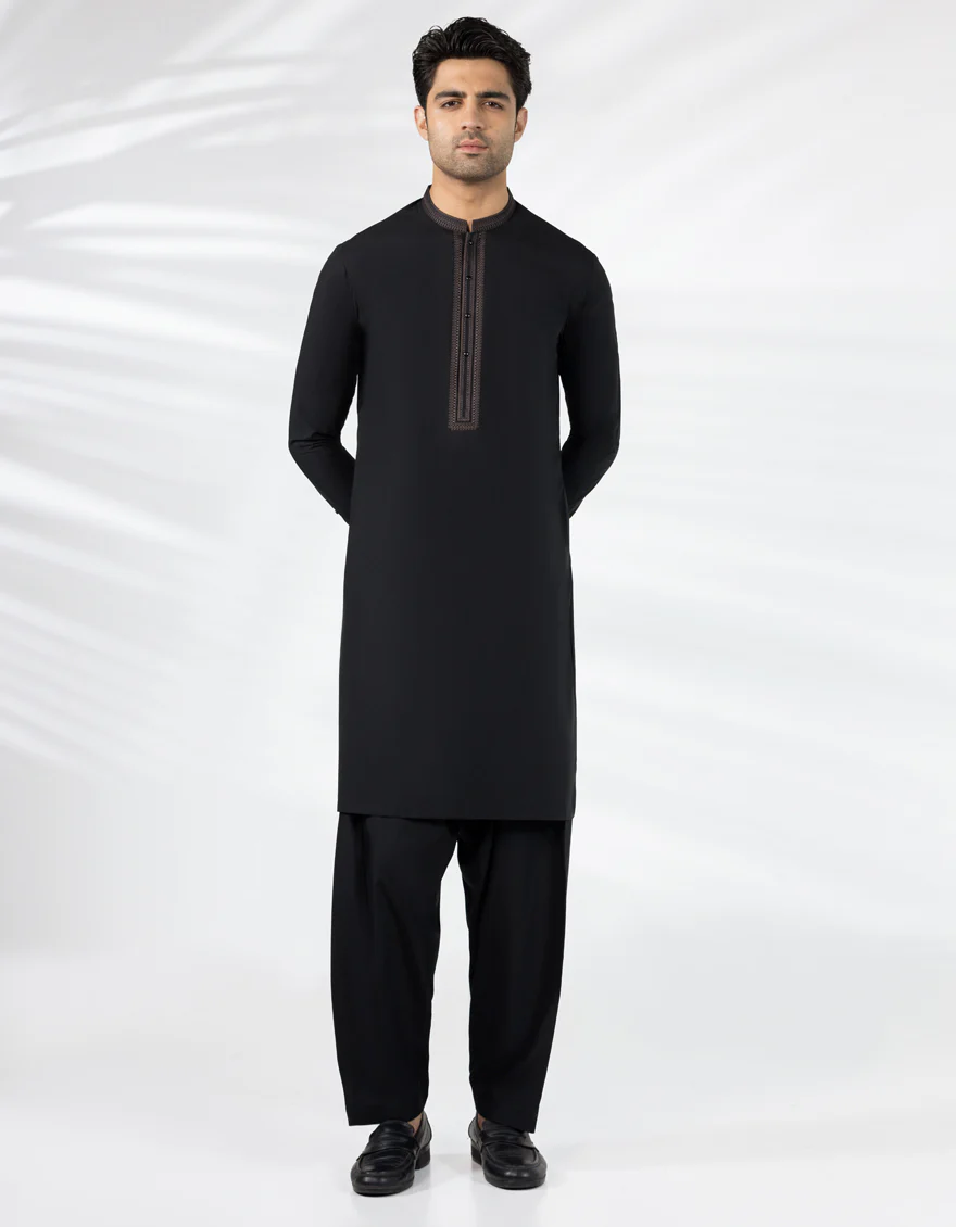 BLACK BLENDED KAMEEZ SHALWAR | JJKS-A-33454/S25/JJ10123-SF