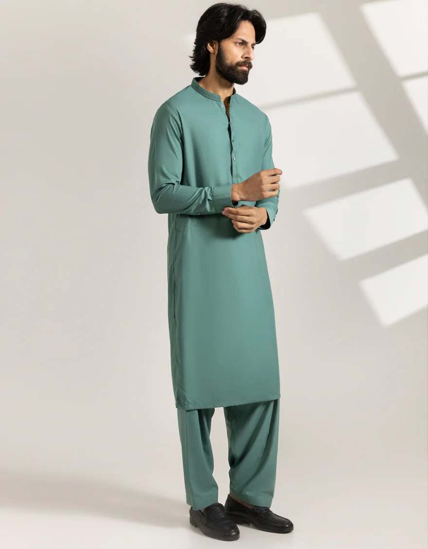 GREEN BLENDED KAMEEZ SHALWAR | JJKS-A-33461/S25/JJ9822-SF