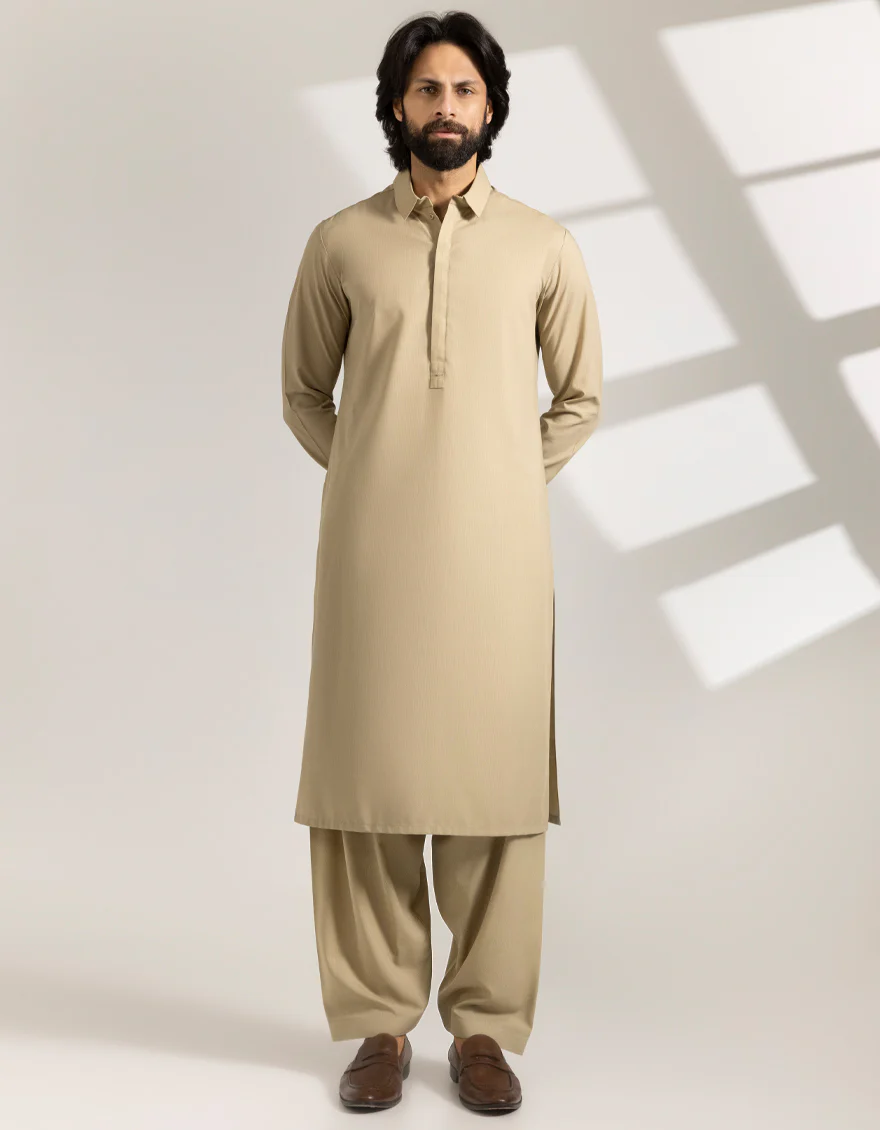 KHAKI BLENDED KAMEEZ SHALWAR | JJKS-A-33462/S25/JJ10028-CL