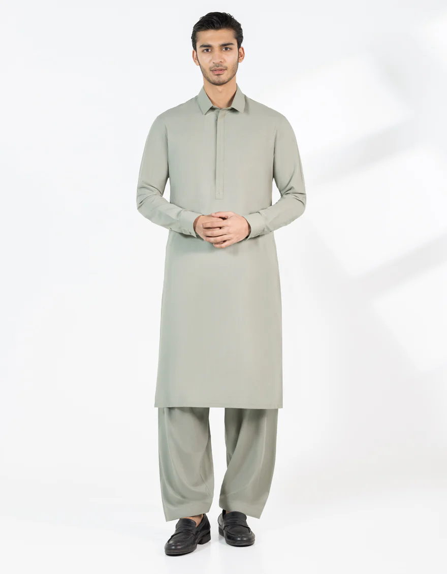SAGE GREEN BLENDED KAMEEZ SHALWAR | JJKS-A-33463/S25/JJ10028-CL