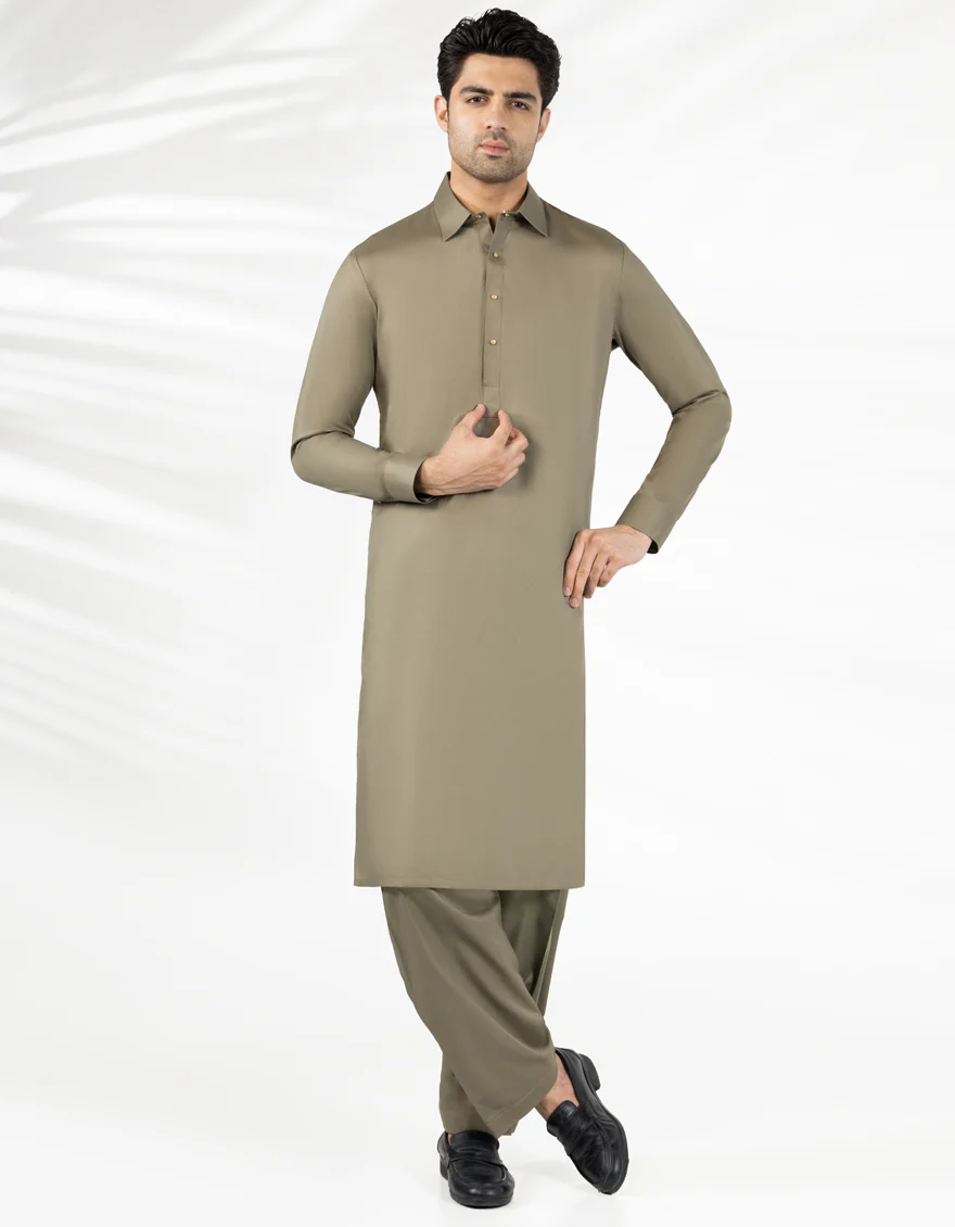 ARMY GREEN COTTON KAMEEZ SHALWAR | JJKS-A-33479/S25/JJ9833-CL