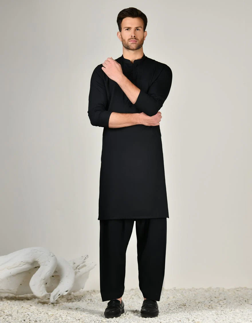 BLACK BLENDED KAMEEZ SHALWAR | JJKS-A-34795/S24/JJ9509-FL