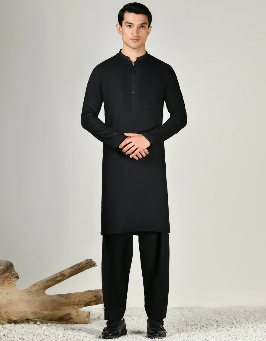 BLACK BLENDED KAMEEZ SHALWAR | JJKS-A-34797/S24/JJ9375-FL