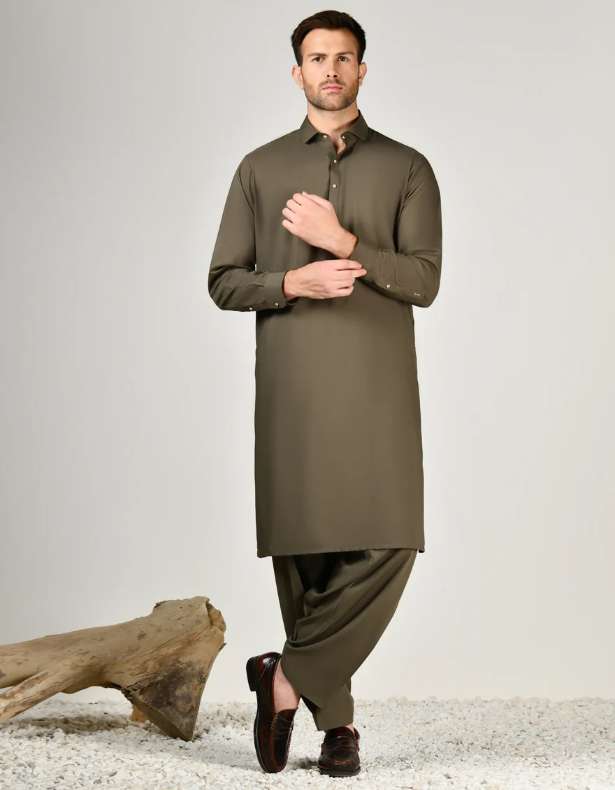 GREEN BLENDED KAMEEZ SHALWAR | JJKS-A-34799/S24/JJ9377-PN