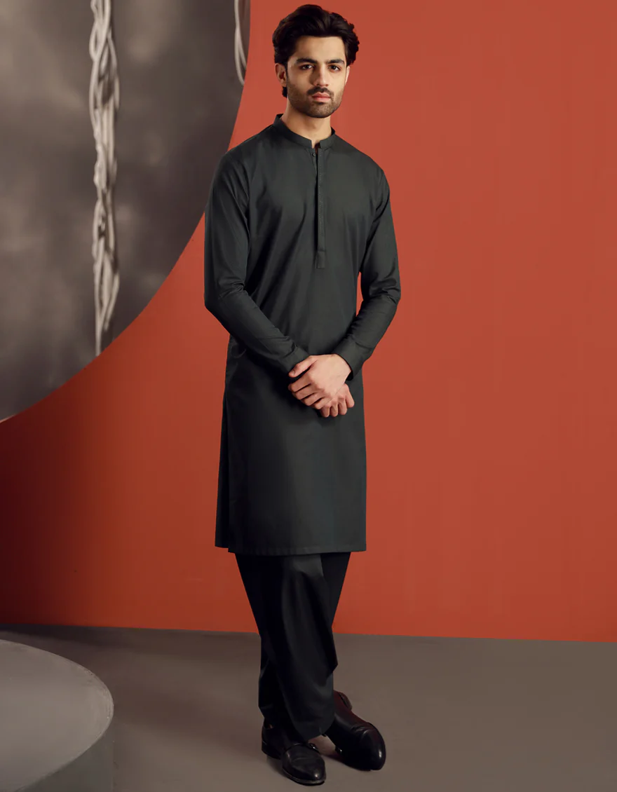 GREEN COTTON KAMEEZ SHALWAR | JJKS-A-34828/S24/JJ9497-CL