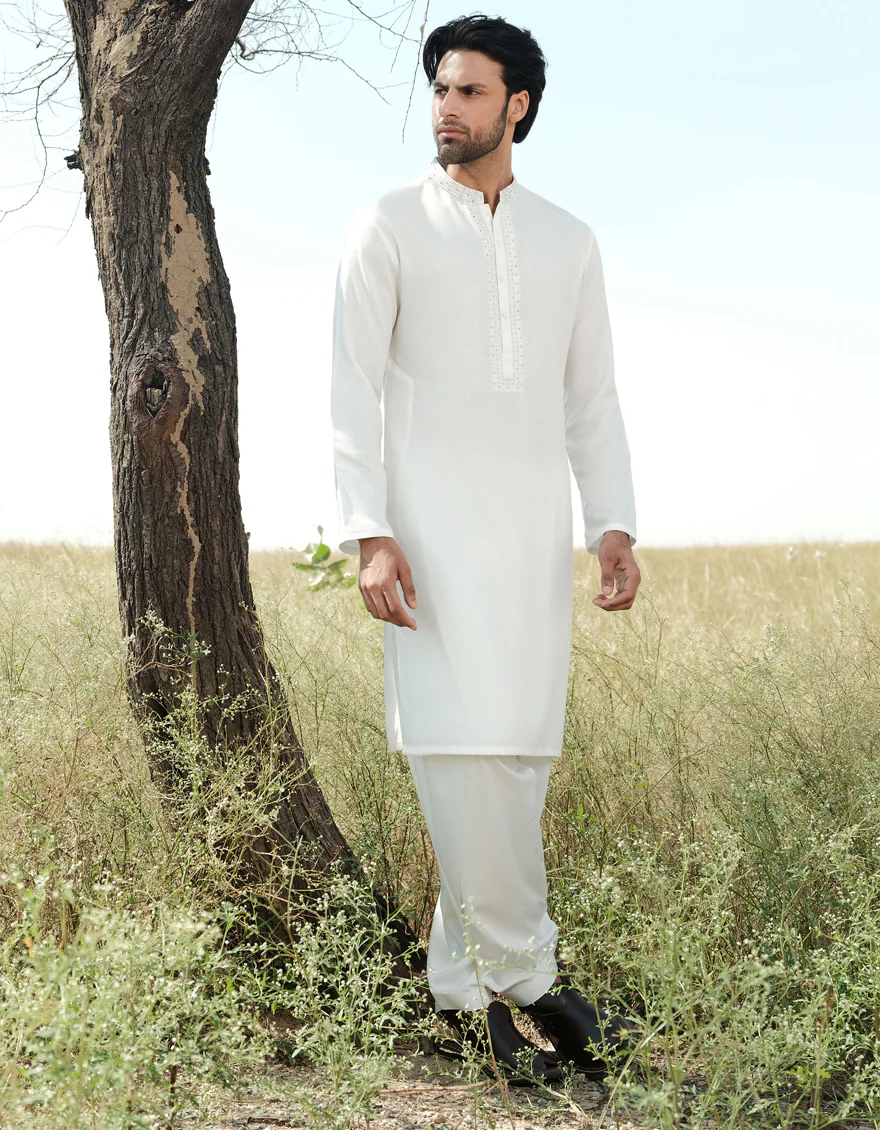 OFF WHITE BLENDED KAMEEZ SHALWAR | JJKS-A-34927/S24/JJ9427-FL