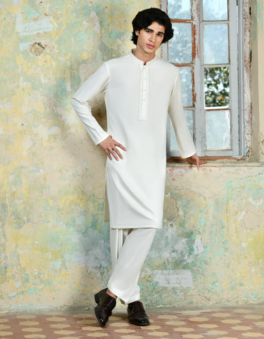 WHITE BLENDED KAMEEZ SHALWAR | JJKS-A-37851/S24/JJ9252-FL