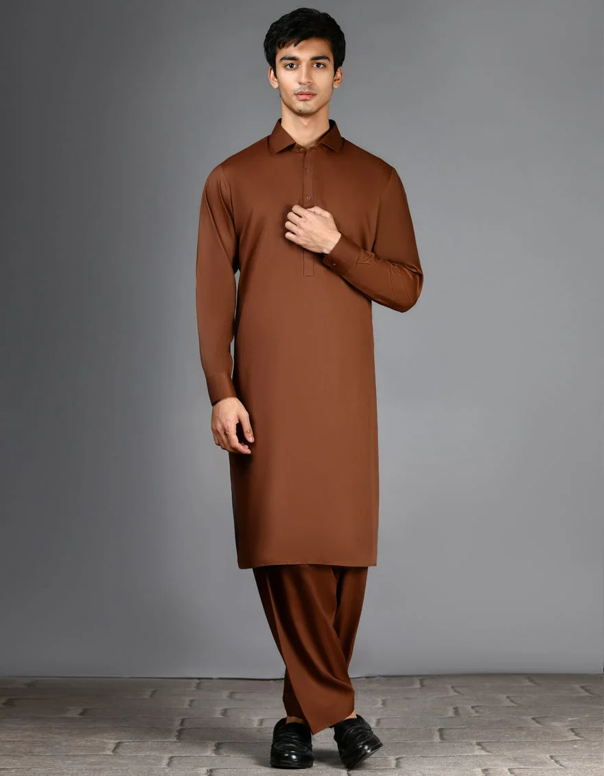 BROWN BLENDED KAMEEZ SHALWAR | JJKS-A-47005-R9-AP/S24/JJ9664-PN