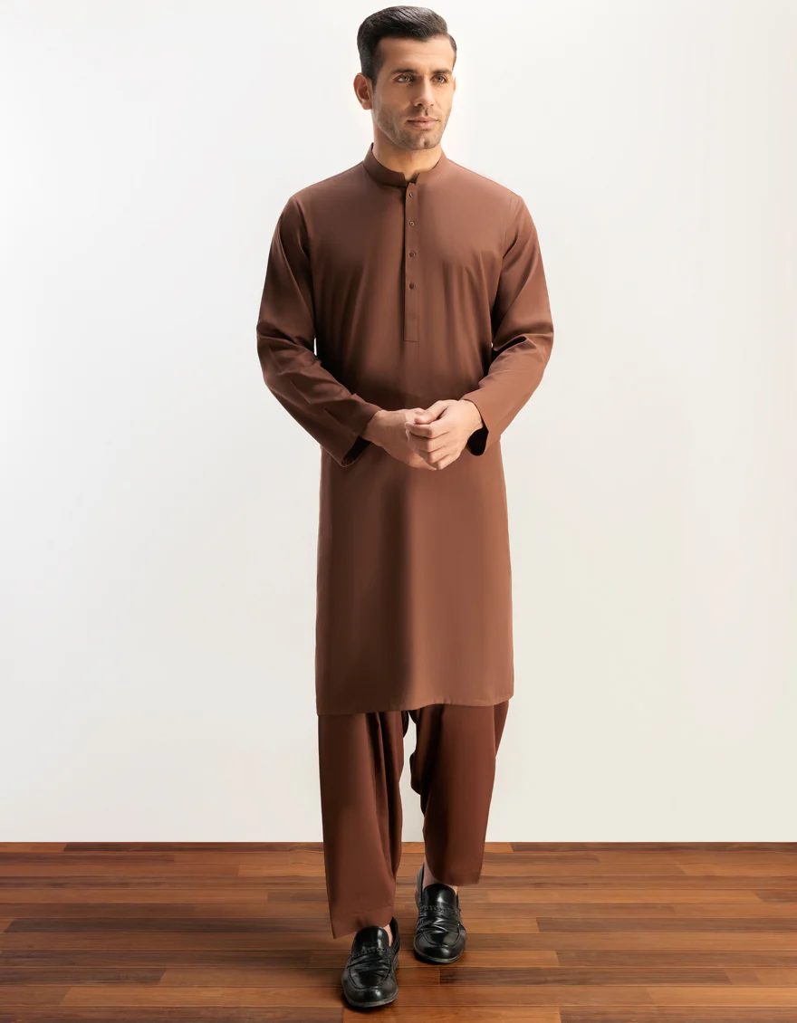 BROWN BLENDED KAMEEZ SHALWAR | JJKS-A-47006-R6-AP/S24/JJ9250-PN