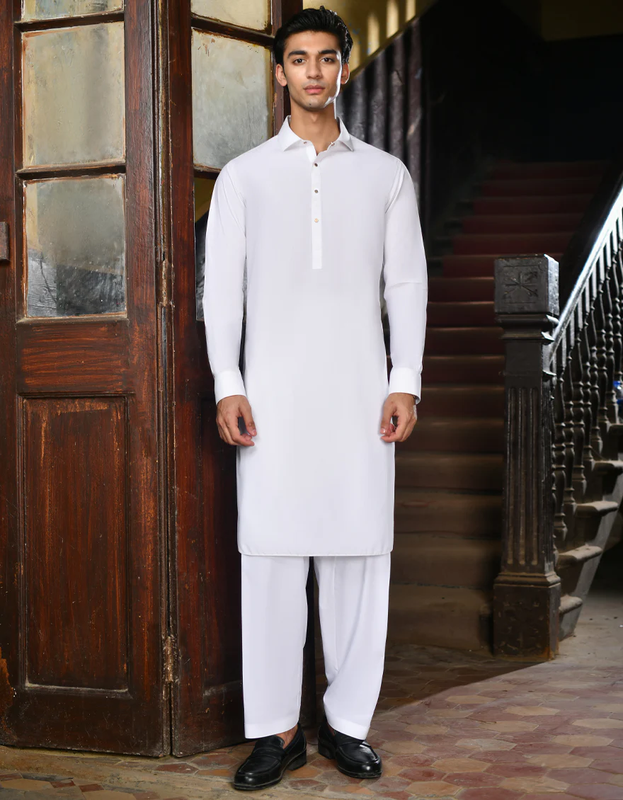 WHITE BLENDED KAMEEZ SHALWAR | JJKS-A-47220/S24/JJ8384-PN