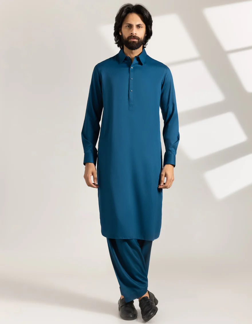 TEAL BLUE BLENDED KAMEEZ SHALWAR | JJKS-A-47493/S25/JJ9988-CL