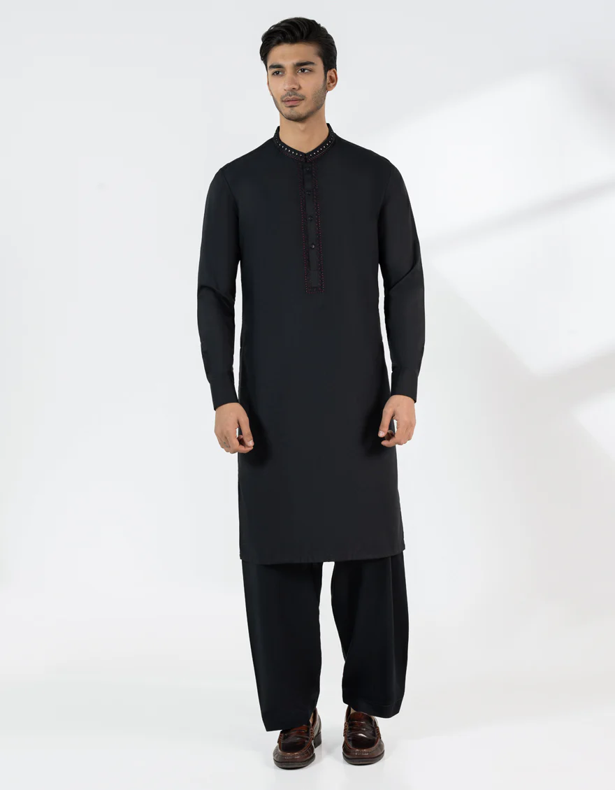 BLACK BLENDED KAMEEZ SHALWAR | JJKS-A-50175/S25/JJ9855-FL