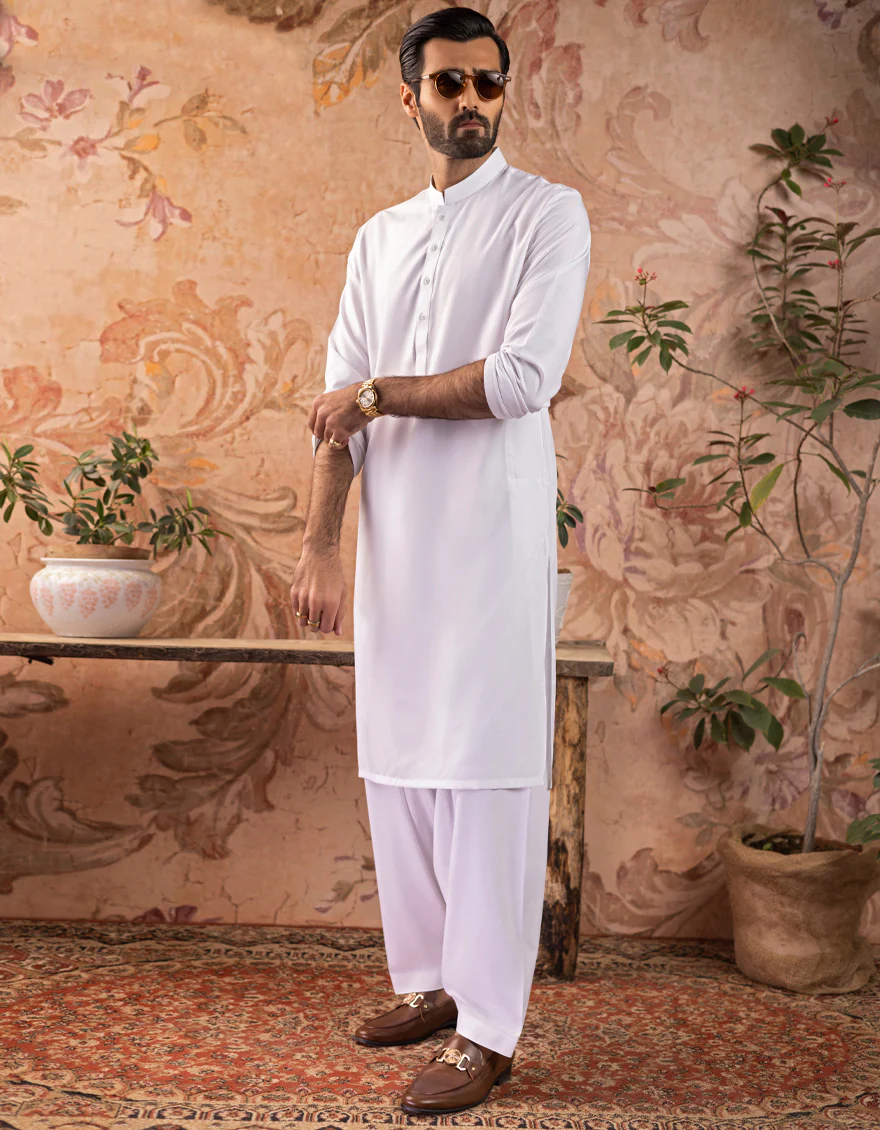 WHITE BLENDED KAMEEZ SHALWAR | JJKS-A-US-30728-R16-AP/A23/JJ8732-PN