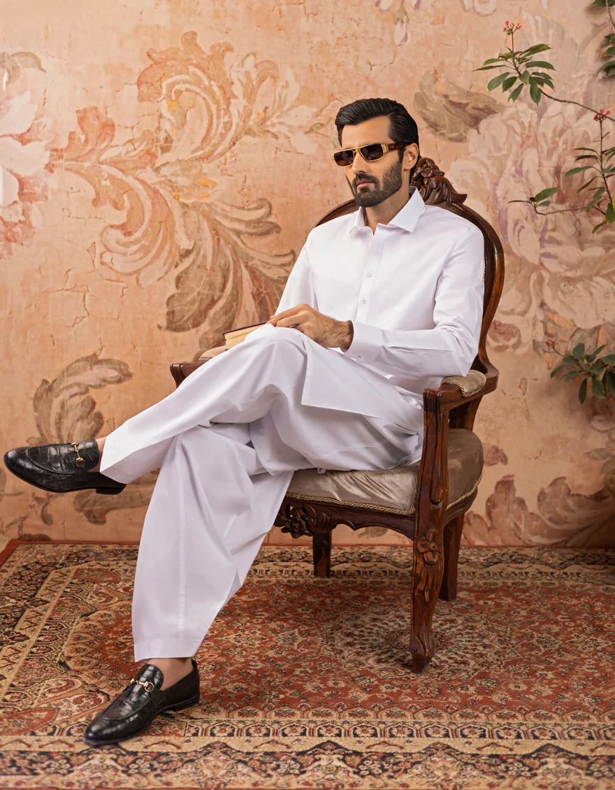 WHITE COTTON WHITE KAMEEZ SHALWAR | JJKS-A-US-30731-R13-AP/S23/JJ6922-PN - Image 6