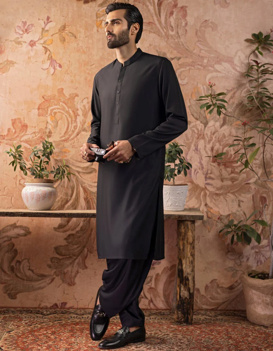 BLACK BLENDED KAMEEZ SHALWAR | JJKS-A-US-30778-R27-AP/S23/JJ8733-PN