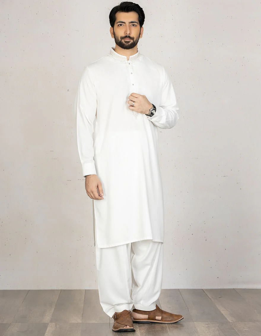 DULL WHITE KAMEEZ SHALWAR | JJKS-A-US-34062/S21/JJ7195-FL