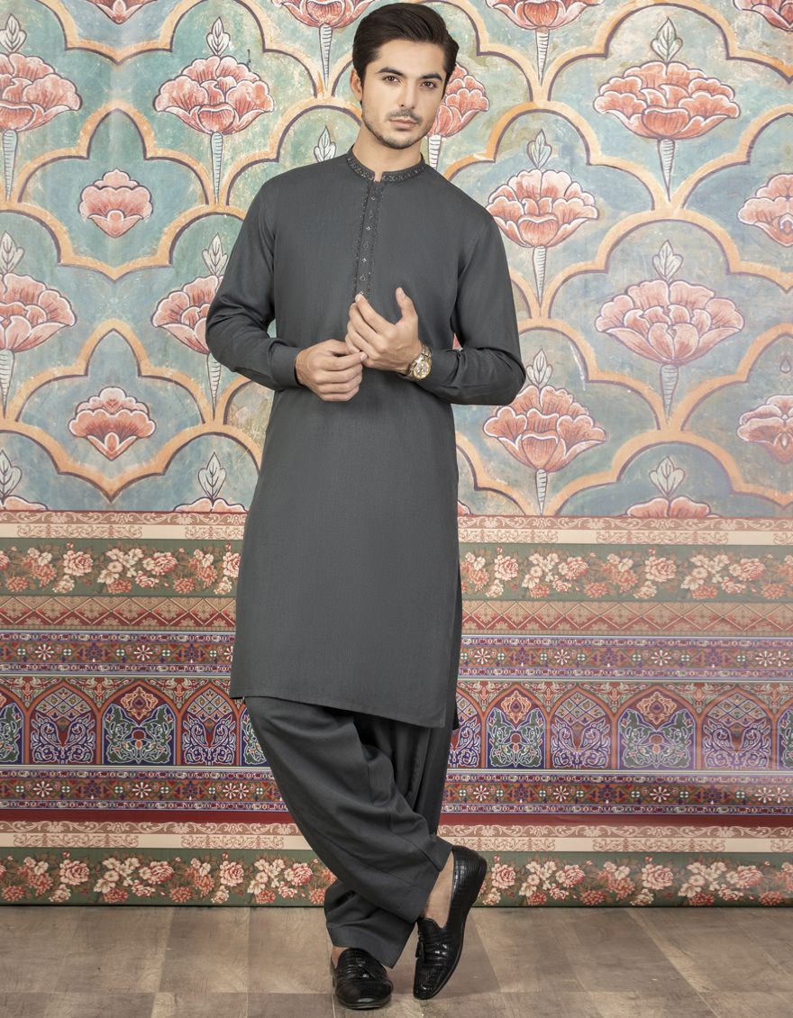 DARK GREY KAMEEZ SHALWAR | JJKS-A-US-34110/S21/JJ7194-FL