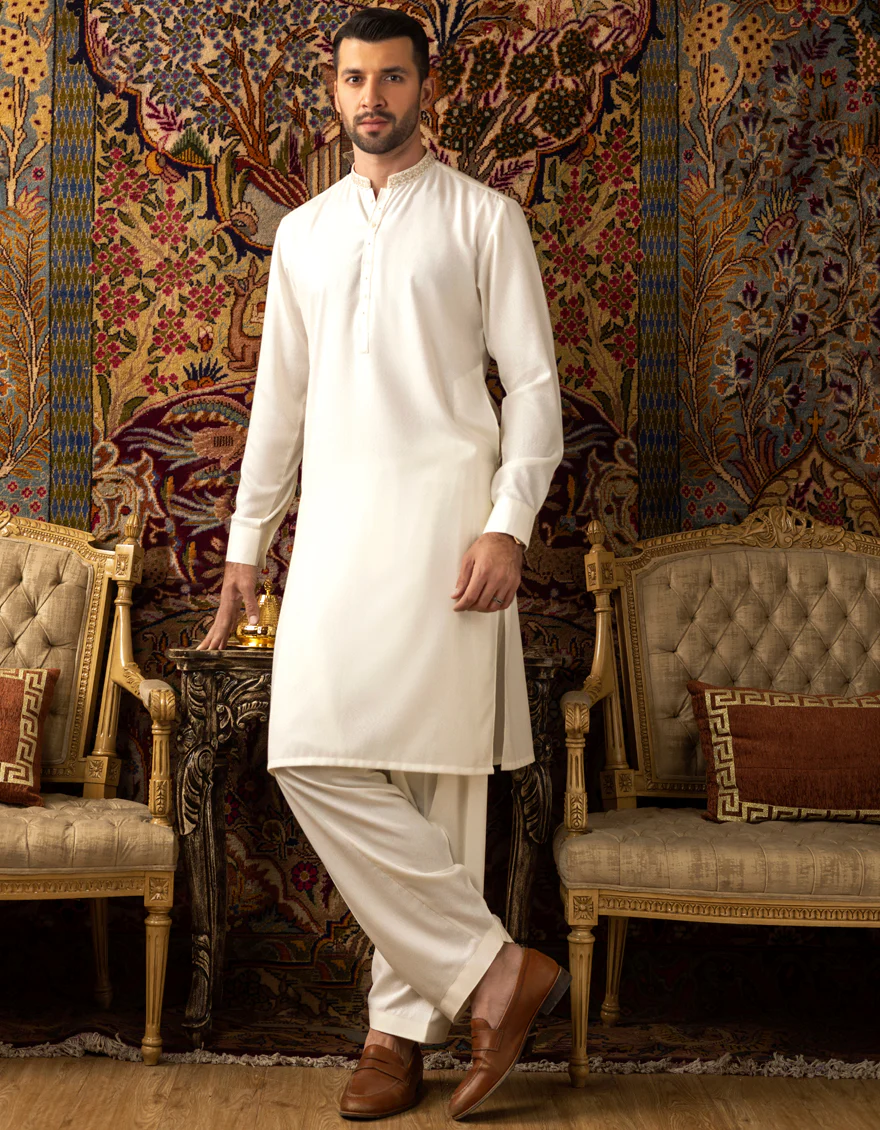 OFF WHITE BLENDED KAMEEZ SHALWAR | JJKS-A-US-34138/S21/JJ7568-FL