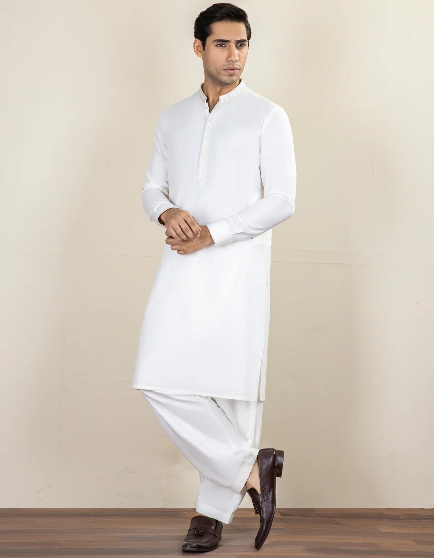 OFF WHITE BLENDED KAMEEZ SHALWAR | JJKS-A-US-36952/W22/JJ7568-FL