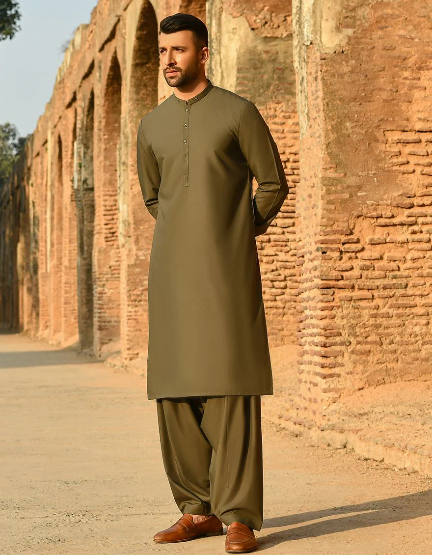 OLIVE GREEN KAMEEZ SHALWAR | JJKS-A-US-44013/S22/JJ8111-CL