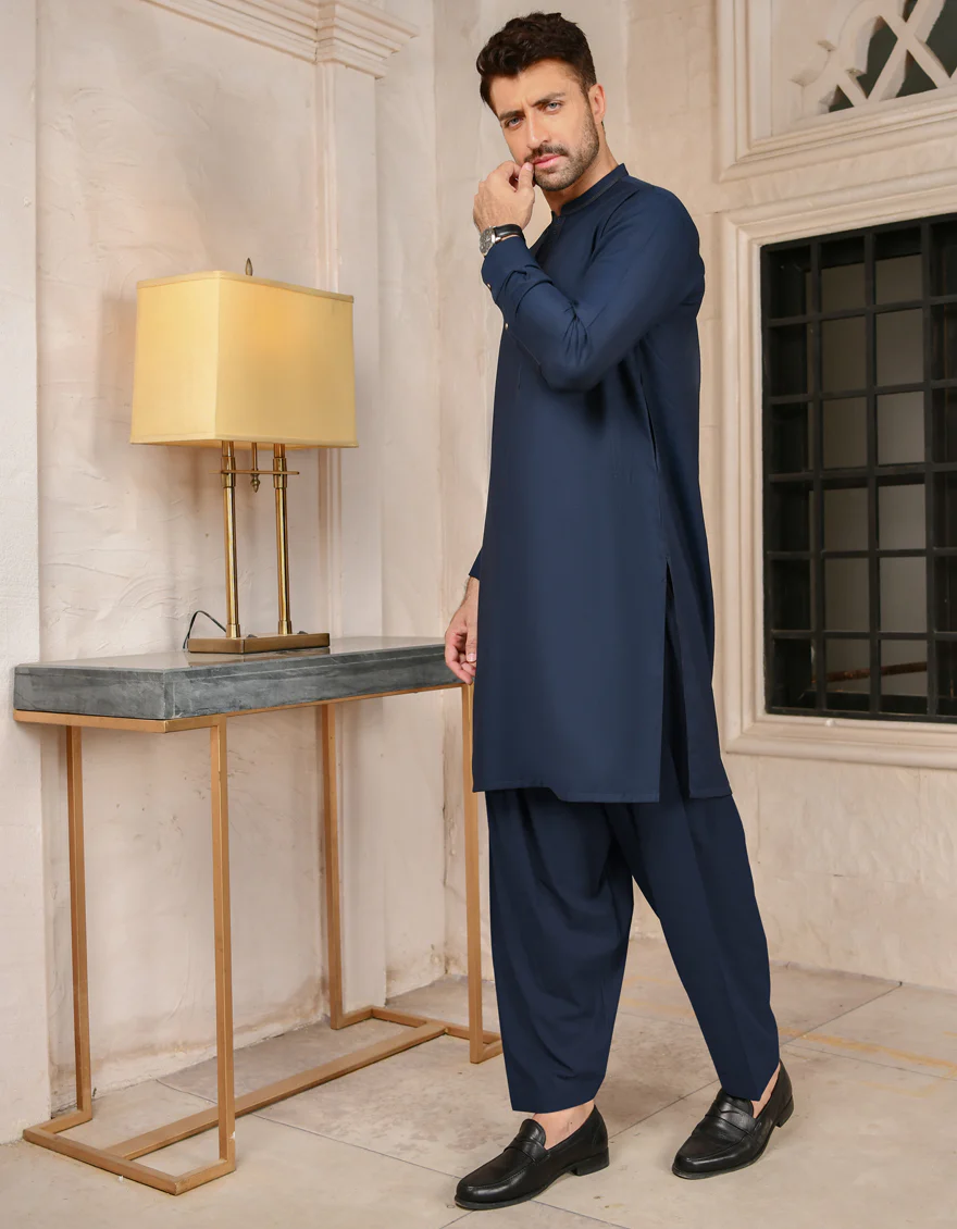 NAVY BLUE BLENDED KAMEEZ SHALWAR | JJKS-A-US-44041/S22/JJ8196-SF