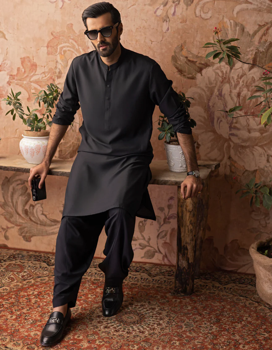 BLACK BLENDED KAMEEZ SHALWAR | JJKS-S-30778-R31-AP/