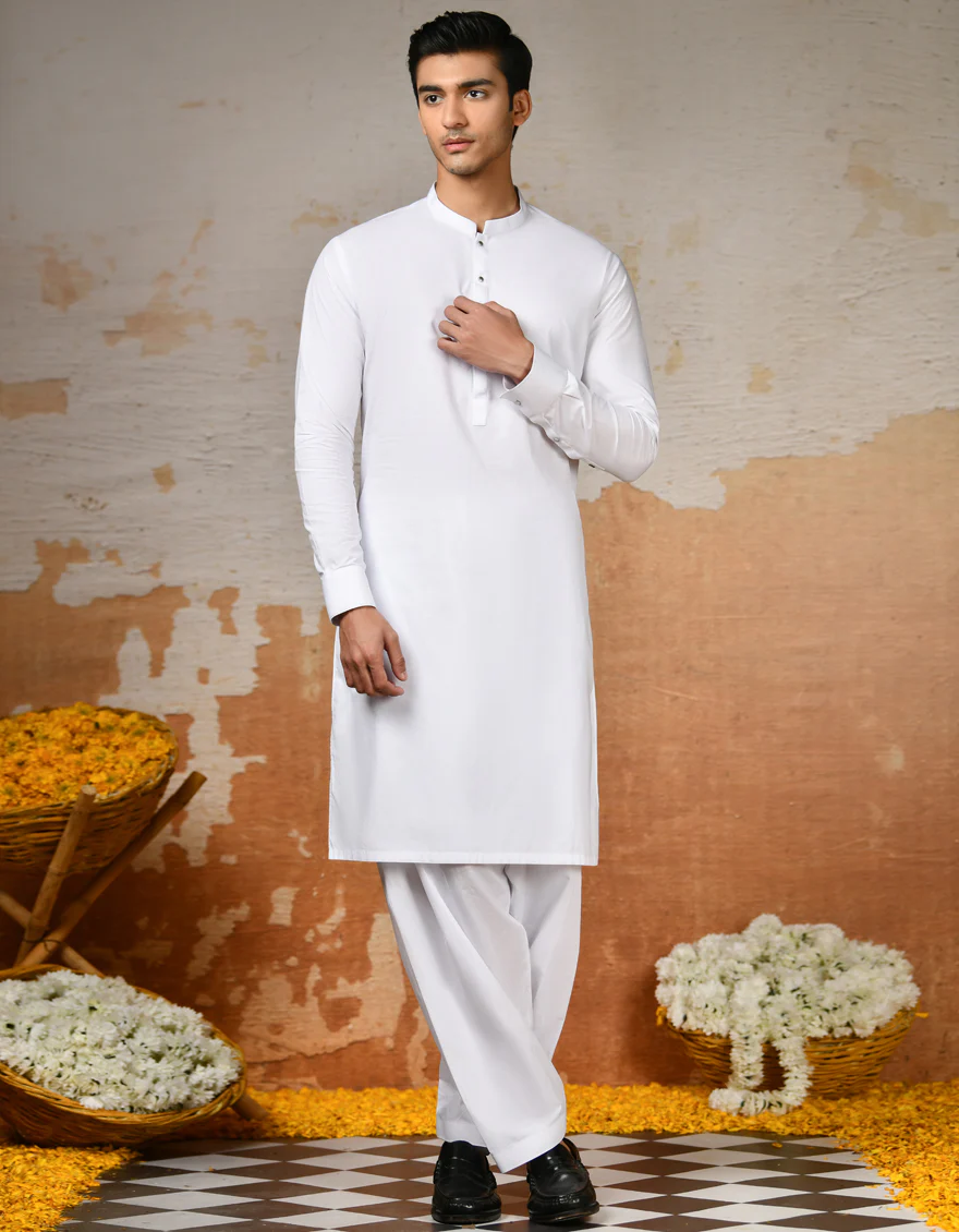 WHITE COTTON KAMEEZ SHALWAR | JJKS-S-32887/S24/JJ9