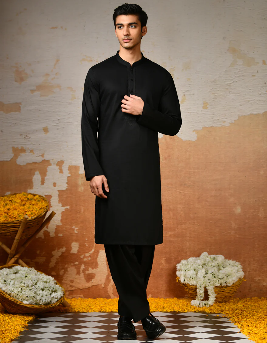 BLACK COTTON KAMEEZ SHALWAR | JJKS-S-32906/S24/JJ9213-SF