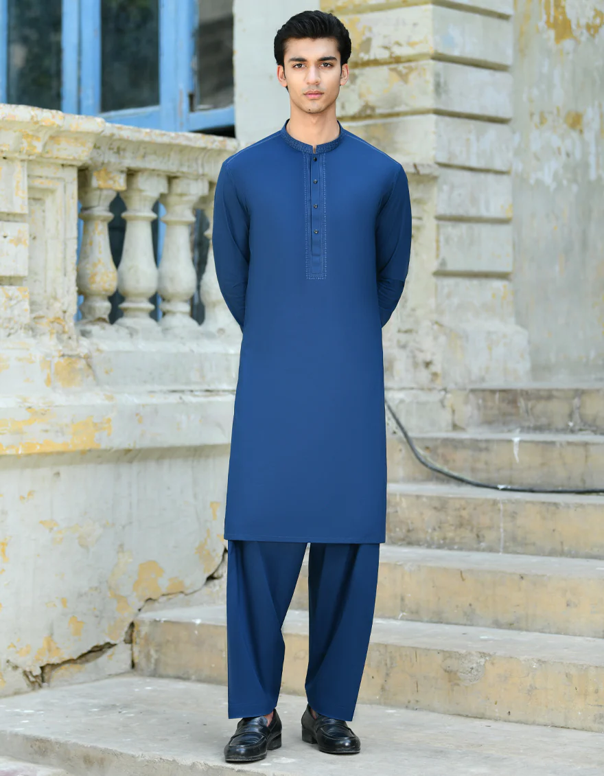 BLUE COTTON KAMEEZ SHALWAR | JJKS-S-32947/S24/JJ8776-SF
