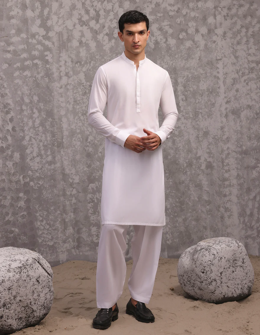 WHITE BLENDED KAMEEZ SHALWAR | JJKS-S-32975/S24/JJ8745-SF