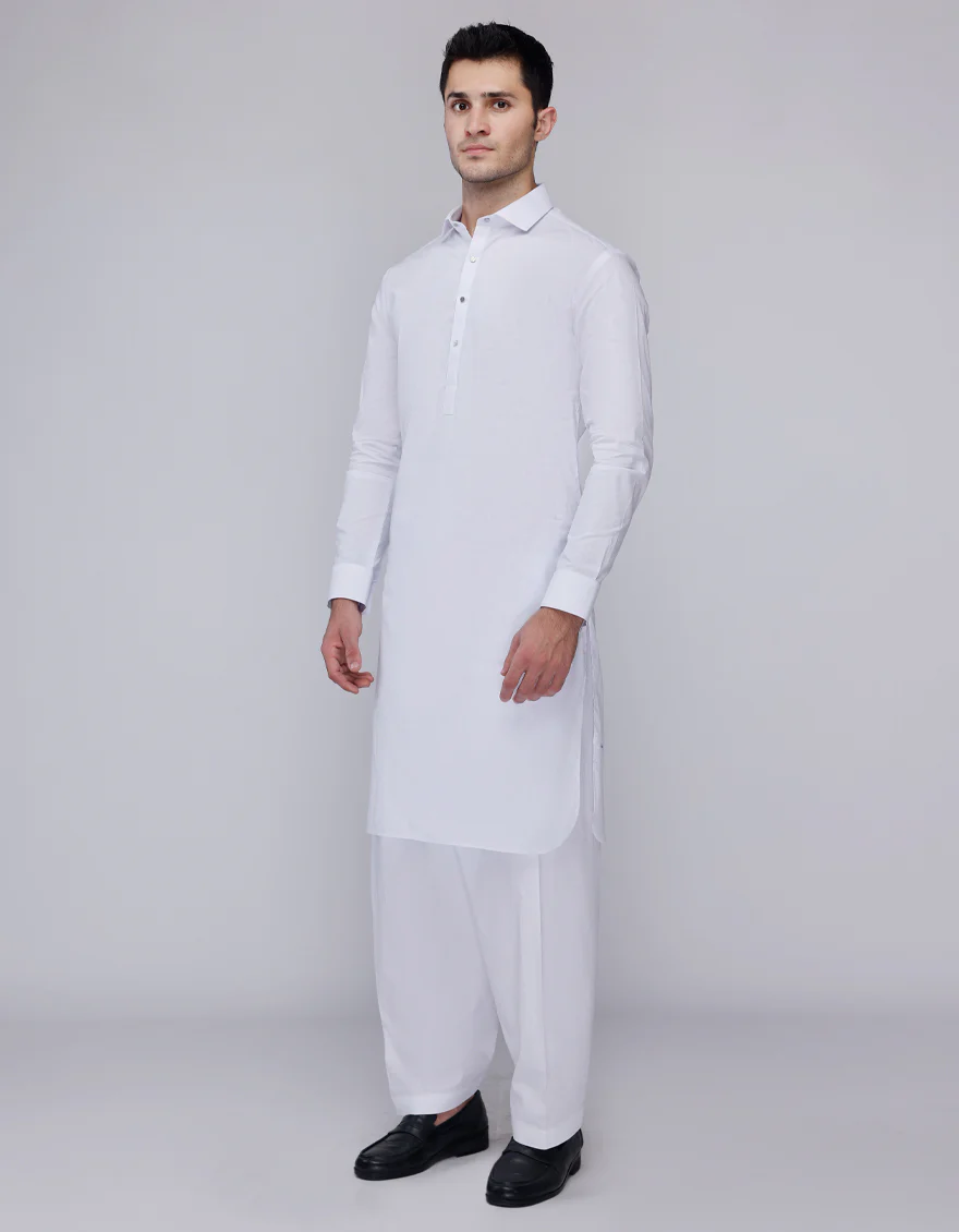 WHITE COTTON KAMEEZ SHALWAR | JJKS-S-33184/S25/JJ6