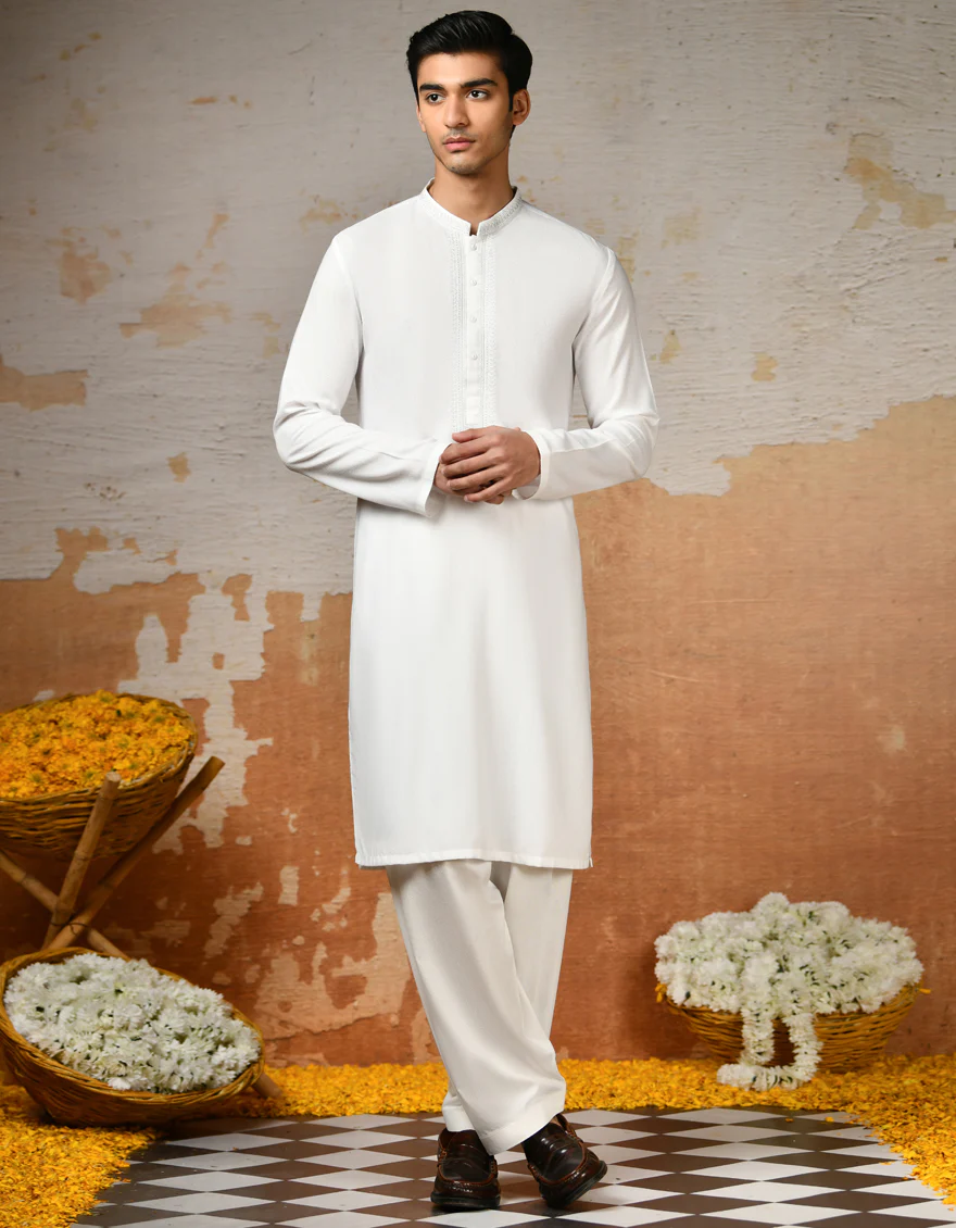 WHITE BLENDED KAMEEZ SHALWAR | JJKS-S-34584/S24/JJ8