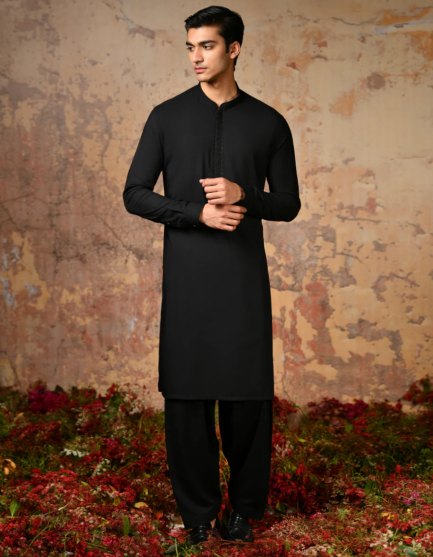 BLACK BLENDED KAMEEZ SHALWAR | JJKS-S-34638/S24/JJ8