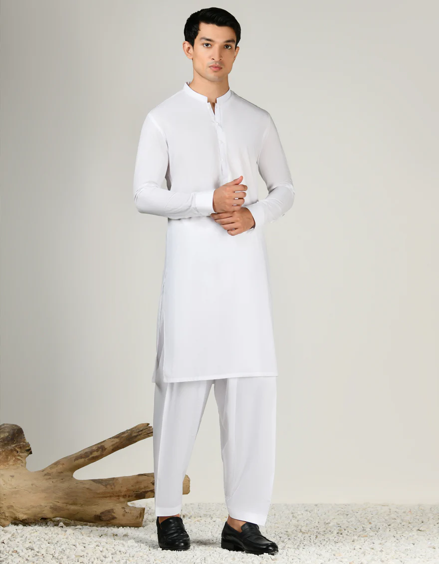 WHITE BLENDED KAMEEZ SHALWAR | JJKS-S-47263/S24/JJ8745-SF