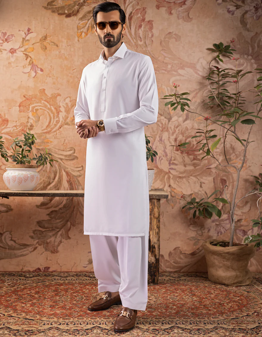 WHITE BLENDED KAMEEZ SHALWAR | JJKS-S-US-30727-R11-AP/S22/JJ7567-PN