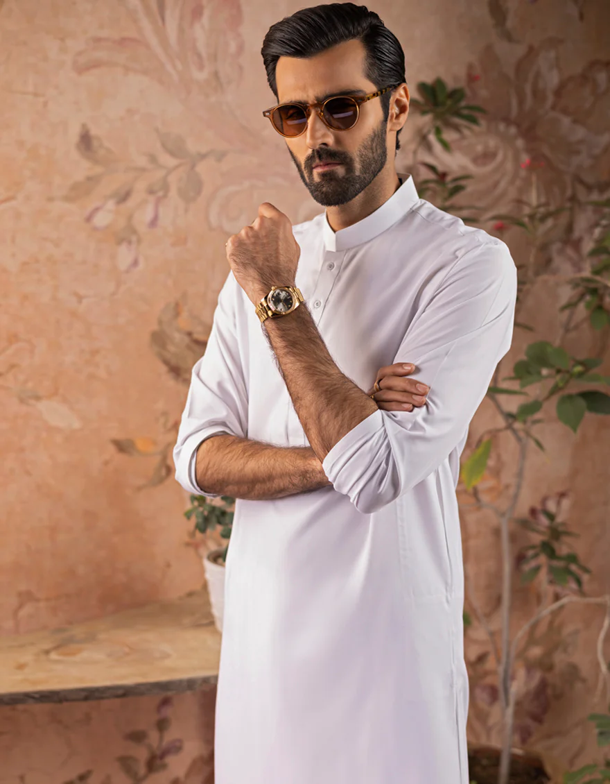 WHITE BLENDED KAMEEZ SHALWAR | JJKS-S-US-30728-R11-AP/S22/JJ7567-PN - Image 2